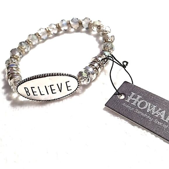 Howard's "Believe" Gray Bead Silver-tone Stretch Bracelet NWT - Picture 5 of 10